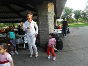 Staff dancing with kids